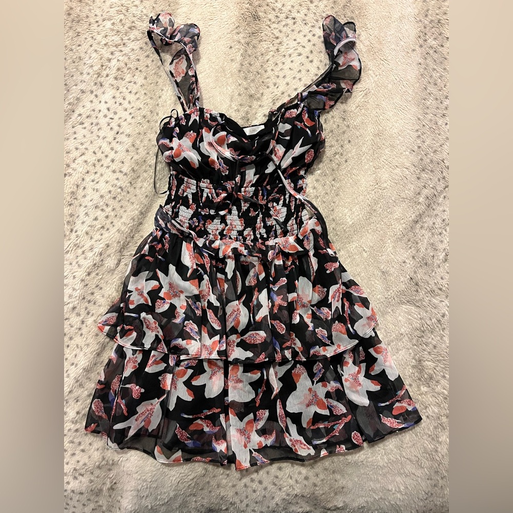 Floral Black and red Mini Dress